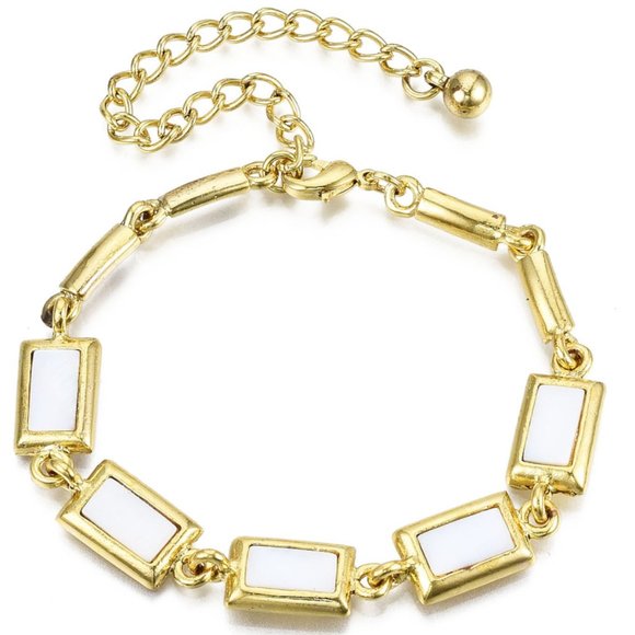 NWOT Classy Natural Freshwater Shell, Nice Quality rectangle Link Bracelet - Picture 1 of 5